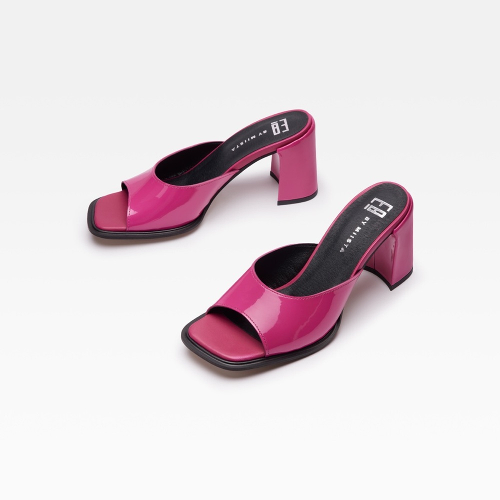 MIISTA MARLON PATENT LEATHER HOT PINK BLOCK HEEL SLIDES SANDALS NWT SZ 7.5